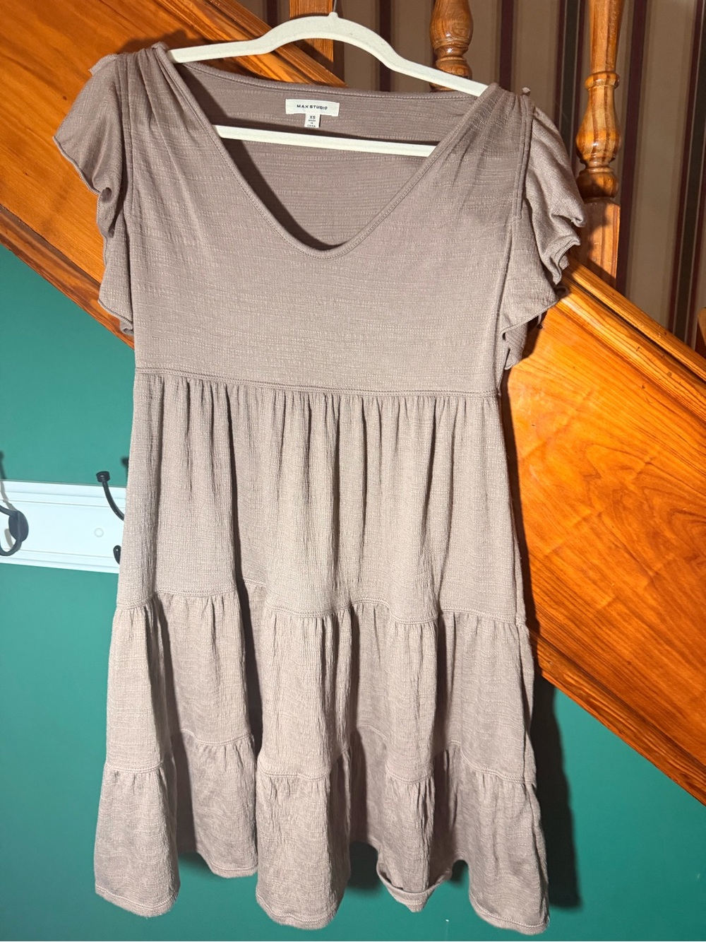 Max Studio Taupe Tiered Midi Dress